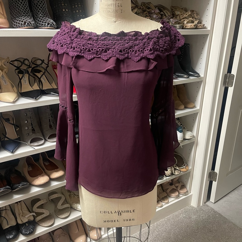 Merlot blouse with lace detail size small White House black market